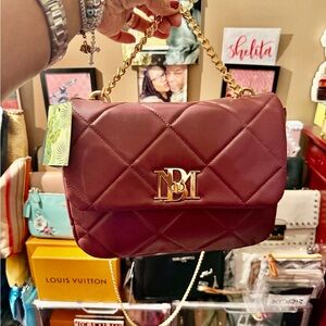 Badgley Mischka Burgundy Quilted Shoulder Bag